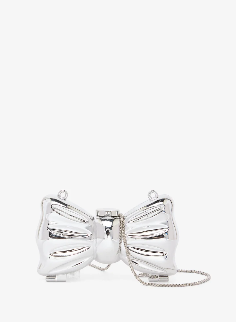 Ginger Bow Shaped Silver Metallic Statement Bag